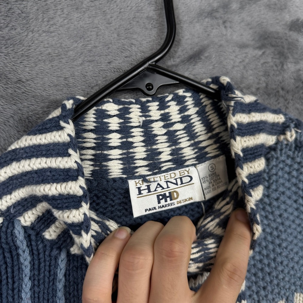 Paul Harris Design Patchwork Sweater Womens Small Blue Hand Knitted Cottagecore - Picture 6 of 8
